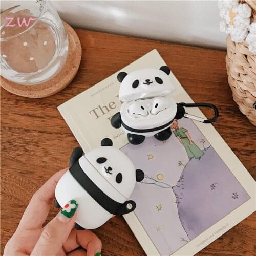 For airpod1 2 case 3d funny cartoon panda soft silicone wireless earphone cases for apple airpods case cute cover with hook