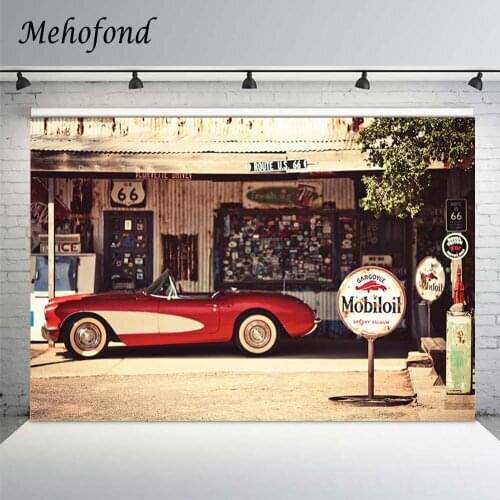 Mehofond Route 66 Gas Station Shop Photography Backdrop Car Wooden House Children Wedding Portrait Background For Photo Studio