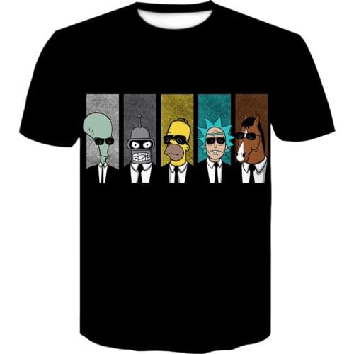 New Sim pson men/women tshirt 3D Print black Cartoons T shirt Streetwear loose T-shirt summer Comfort shirt O-neck Short sleeve