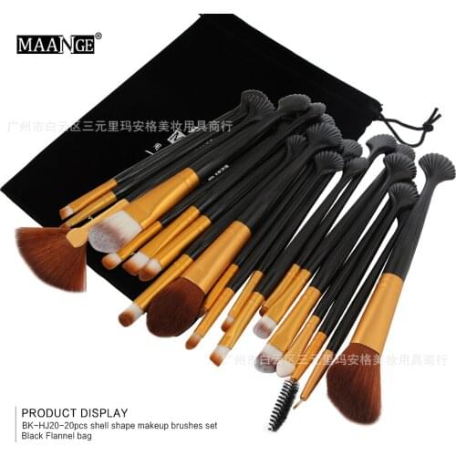 Hot Selling MAANGE 20 Shell Eye Eyebrow and Face Brush with Brush Bag Beauty Tools Makeup Cosmetic Gift for Girl or Women