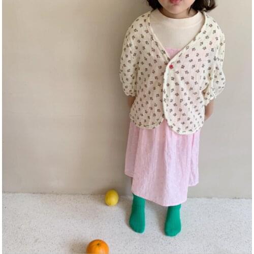 2021 new style girls boys printed cotton linen coat summer kids jacket