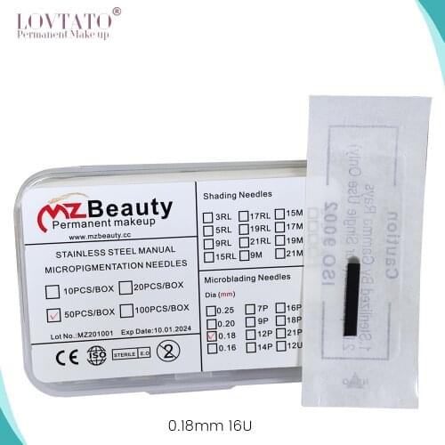 Tattoo Needles 50pcs Dia 0.18mm 16-pin U Shape Microblading Needle Extremely Thin Tebori Pen Needle Blade 3d Eyebrow Manual