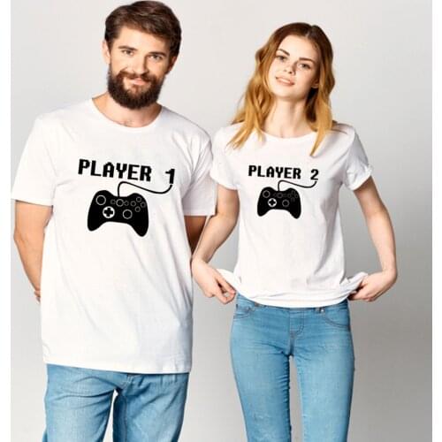 Player 1 Player 2 Matching Couple Shirts Summer Short Sleeve Couples Tshirts Valentines Day Shirt Men Women Anniversary Gift