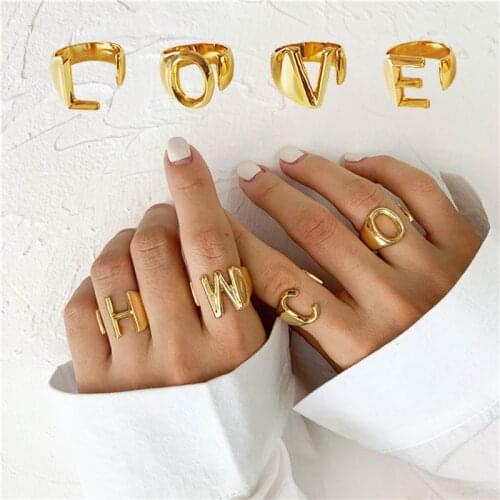 A-Z Letter Rings For Women Gold Color Adjustable Ring Initial Finger Rings 2020 Jewelry Accessories anillos mujer