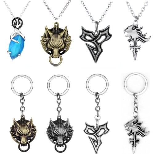 Game Final Fantasy VIII 8 Griever Squall Leonhart Lion Head Necklace VII 7 Cloud Wolf Pendant Griever Yuna Blue Crystal Jewelry