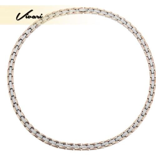 Vivari Health Magnetic Long Necklace for Women Display 58pcs Magnets 2-Tone Rose Gold Stainless Steel Jewelry Neckwear Charm