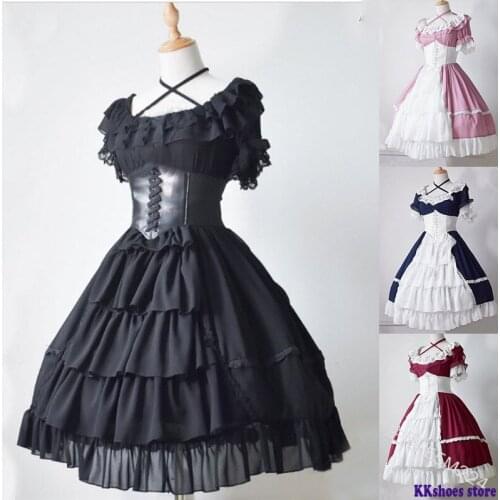 Girls Vintage Lace Ball Gown Medieval Dress Gothic Flare Sleeve Palace Princess Lolita Dresses Women Retro Party Clothes Cosplay
