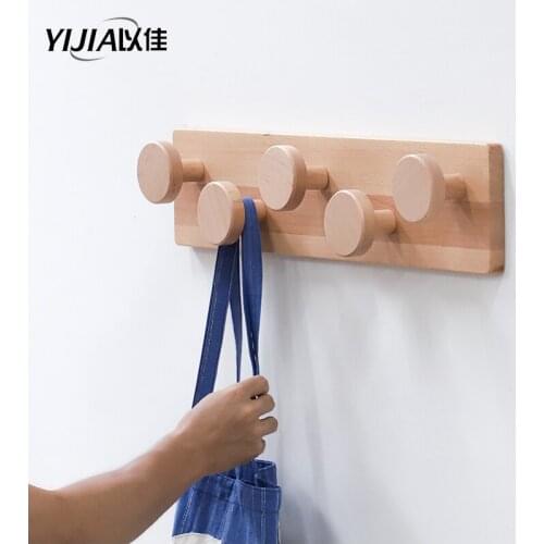 Solid wood hook wall hanging clothes coat hook wall hanging decoration wooden Japanese coat hook
