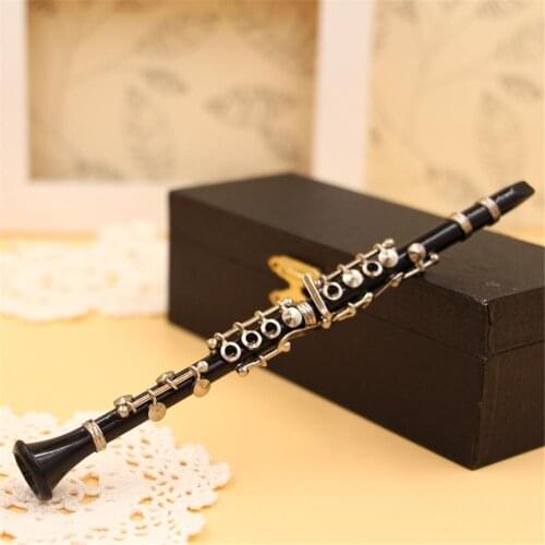 Mini Clarinet Model Musical Instrument Miniature Desk Decor Display with black leather box + bracket