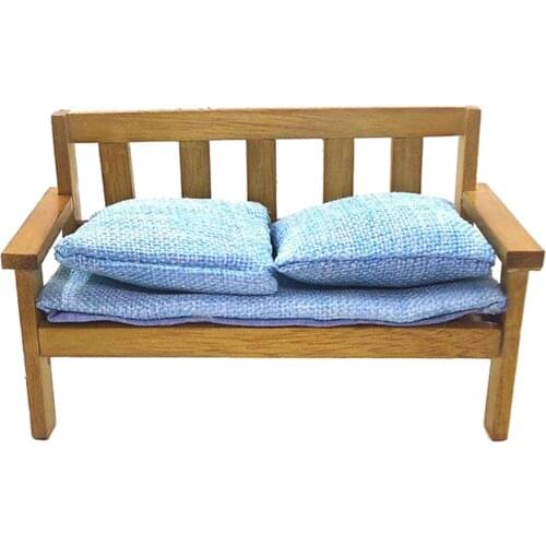 Modern Minimalist Style Solid Wood Fabric Sofa Miniature for 1/12 Scale