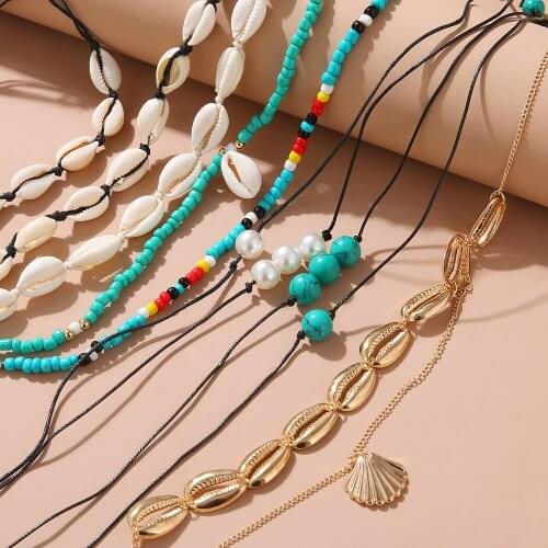10 Pcs/Sets Fashion Alloy Shell Bead Hand Woven Necklace Charm Bridal Wedding Adjustable Necklace for Ladies Accessories Gift