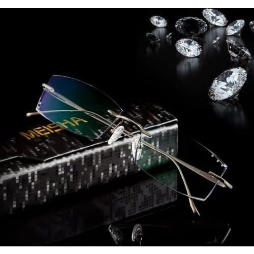 Diamond Trimmed Myopia Glasses Pure Titanium Mens Rimless Trimmed Gradient Glasses