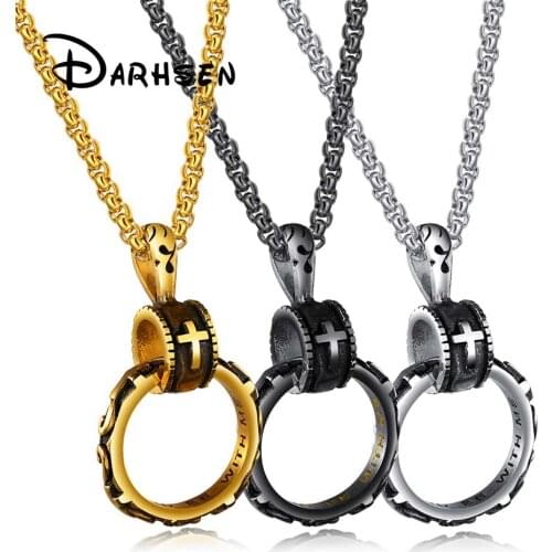 FATE LOVE Punk Style Men Circle Pendant Necklace Fashion 316L Stainless Steel Jewelry Rolo Chain Gold/Black/White Color
