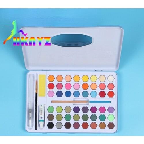 1sets Portable Iron Box Solid Watercolor High Quality Paints Pigment Set With Wooden Brush For Beginner Artists