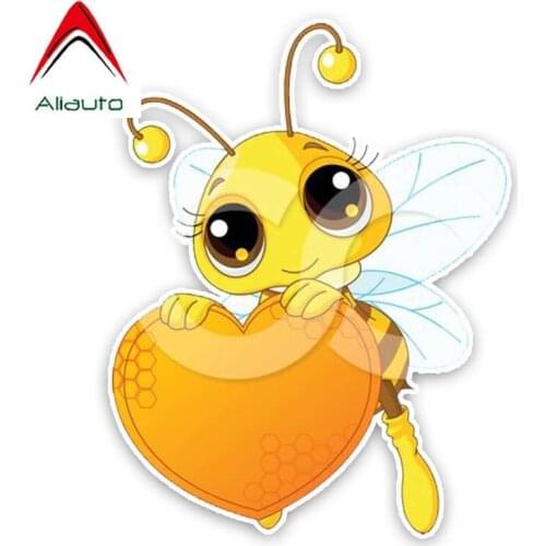 Aliauto Funny Car Sticker The Honeybee Holds The Heart Shaped Honey Decal Accessories PVC for Polo BMW Audi Toyota,16cm*14cm
