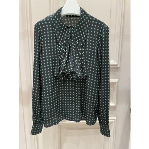New women fashion 2021 long-sleeved sexy casual polka-dot silk shirt 0320