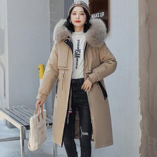 New Detachable Inner Parkas Coat Women Autumn Winter 2021 Casual Fashion Fur Collar Plus Velvet Liner Thicken Loose Cotton Coat