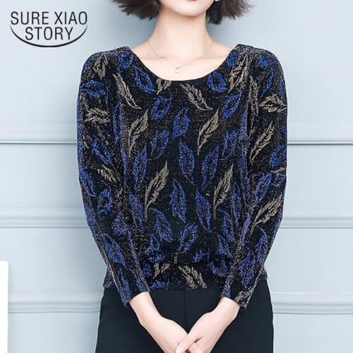 Fall New Glitter Shirt Tops Fashion Elegant Shiny Sequin Blouse Tunic Women Blouses Floral Shine Womens Blouses Plus Size 15799