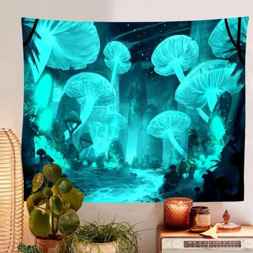 Psychedelic Mushroom Tapestry Starry Sky Tapestry Mountain Wall Tapestry Fantasy Plant Tapestry Wall Hanging for Home Decor