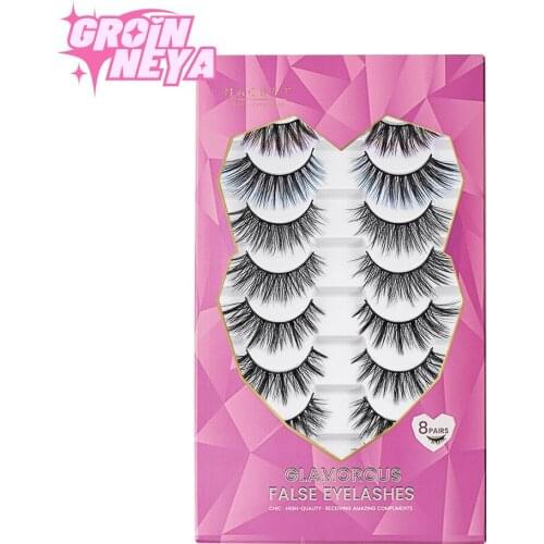 GROINNEYA 3D Faux Mink Lashes Natural False Eyelashes Dramatic Fluffy Soft Wispy Volume Cross Reusable Eyelash MaKeup Tools