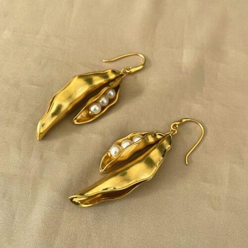 Vintage Jewelry For Women2021 New Aesthetic Gold Peasecod With Natural Pearl Aros Charm Lady Luxury Gift Stud Earring Pendant