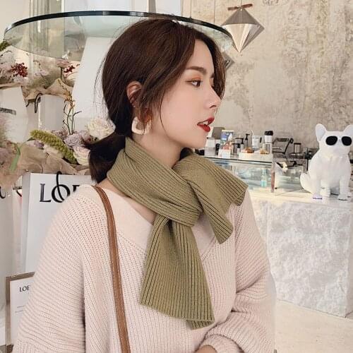 Women Men High Quality Autumn Winter Warm Thick Solid Color Muffler Neckerchief Long Narrow Small Plain Knitted Scarf