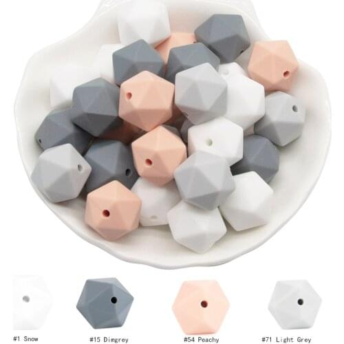 Cute-idea Silicone Beads Polygon 14mm 50pcs sensory Baby Teether toy BPA Free Chewable Icosahedron Beads Toys for DIY Food Grade