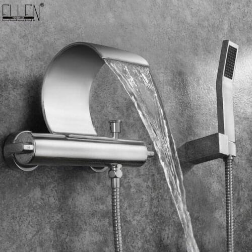 Vidric Wall Mounted Bathtub Faucet with Hand Shower Hot Cold Water Mixer Tap Waterfall Spout Chrome ELK075