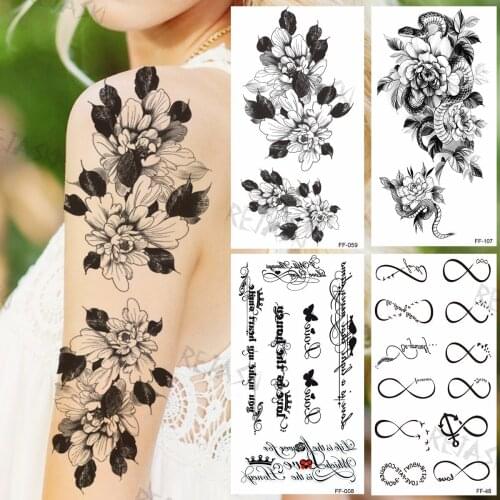 Black Dahlia Temporary Tattoos For Women Girls Realistic Snake Letters Endless Creative Fake Tattoo Stickers Sexy Arm Tatoos