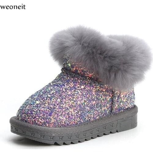 Weoneit Boys Snow Boots Children Winter Shoes Fur Warm Girls Fashion Ankle Boots Kids Soft Sole Boots Baby Bling Shoes CN 15-30