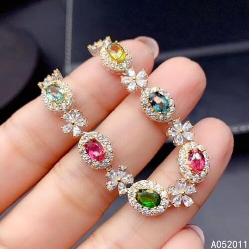 KJJEAXCMY fine jewelry natural Tourmaline 925 sterling silver popular new girl gemstone hand bracelet support test