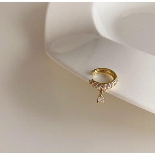 VSnow Korean Fashion Gold Color Waterdrop Cubic Zircon Clip Earrings for Women Girl Delicate Metal Fashion Earrings Jewelry