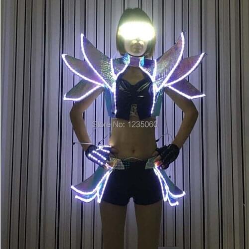 White Color Led Light Flashing Sexy Women Suit Dress Costume Led Luminous Sexy Lady Bra Vest And Pants Suit Glasses For DJ Party