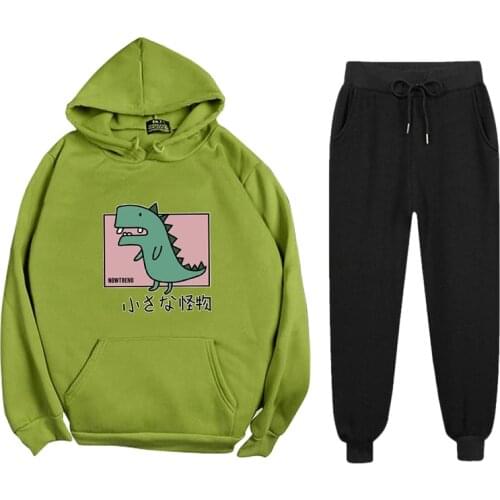 Abrini Women Autumn Thick Fleece Sets Harajuku Anime Print Tracksuits Hoodies and Trousers Two pieces Sets Women Winter 2021