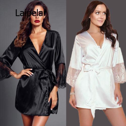 Women Sexy Lace Lingerie dressing gown Nightwear bridesmaid robes Underwear satin robe bathrobe Sleepwear vintage Robe