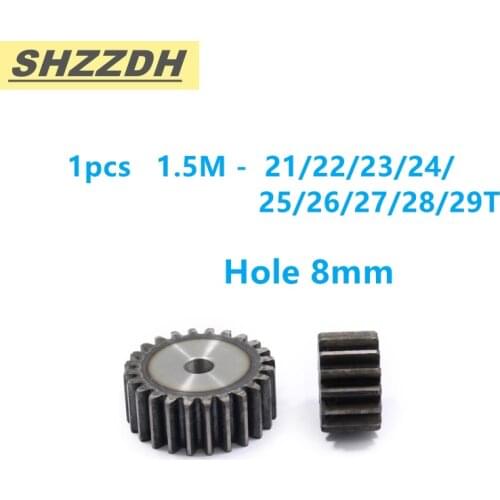 Spur gear 1.5M 21T 22T 23T 24T 25T 26T 27T 28T 29T inner hole 8mm flat gear 45# steel material CNC frame parts
