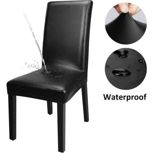 1/2/4/6Pcs Waterproof Chair Cover PU Leather Fabric Chair Covers Big Elastic Seat Chair Covers Stretch Seat Case For Dining Room