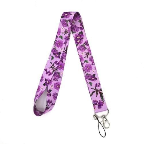 10Pcs Purple Flower Neck Strap Keychain Lanyard For Keys USB Gym ID Card Badge Holder Keyring Mobile Phone Accessories Hang Rope