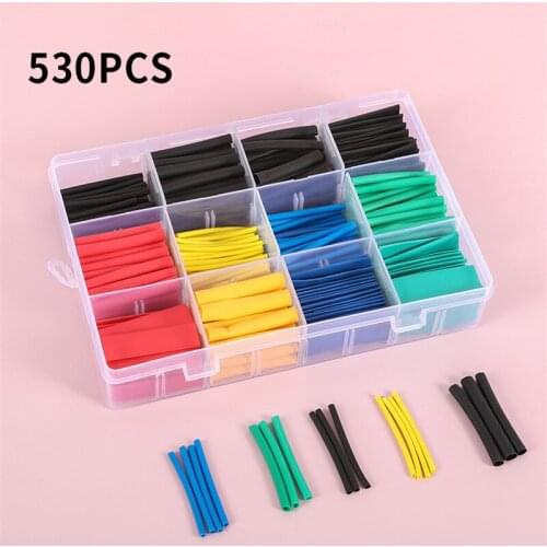 530pcs Heat Shrink Tubing Insulation Shrinkable Tubes Assortment Electronic Polyolefin Heat Shrink Tubes Wire Cable Sleeve Kit