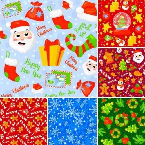 6pcs Christmas Cotton Cloth Christmas Pattern Printing 100% Pure Cotton Patchwork Sewing Fabrics Needlework DIY Christmas Series