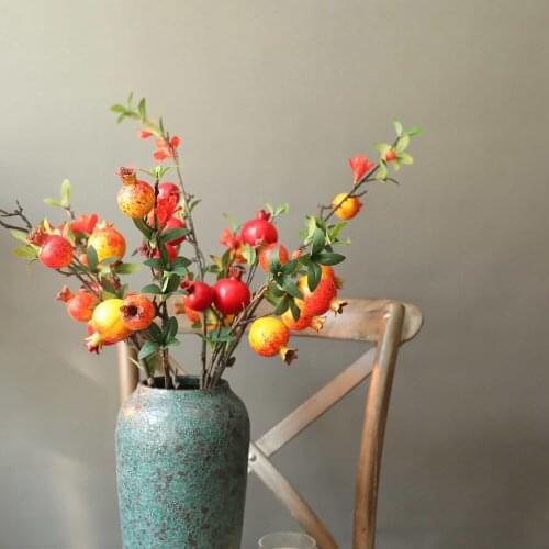 9 Heads Fake Rose Fruit Artificial Pomegranate Berries Dried Branch Bouquet Floral Garden Home Decor Party Ornament