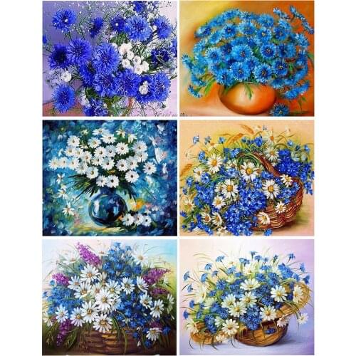 DIY 5D Diamond Painting Blue Cornflower Cross stitch Kit Full Drill Embroidery Mosaic Flower Picture of Rhinestones Decor