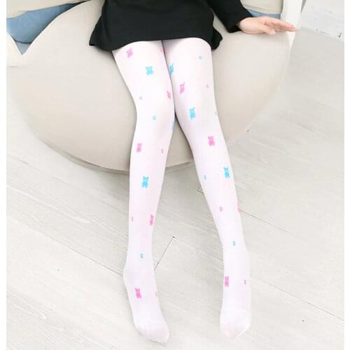 2-10Yrs Velvet Girls Tights Candy Color Cartoon bear Pantyhose For Children Kids Clothing White Dancing Stockings