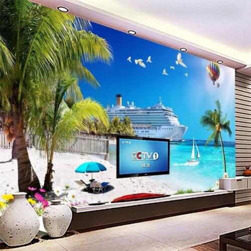 Beibehang Custom wallpaper 3D murals seaside scenery beach coconut trees seascape TV background wall living room wallpaper mural