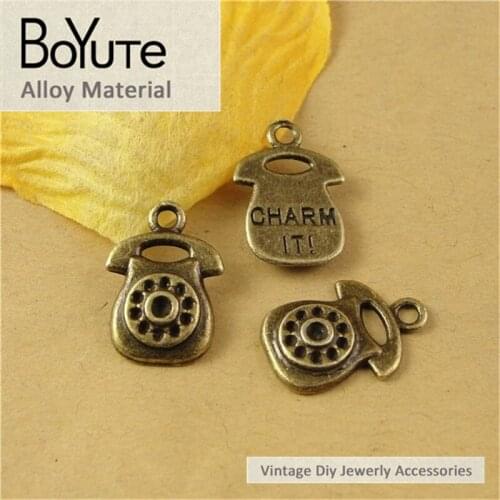 BoYuTe (60 Pieces/Lot) 18*13MM Wholesale Antique Bronze Plated Zinc Alloy Vintage Style Telephone Set Charms for Jewelry Making
