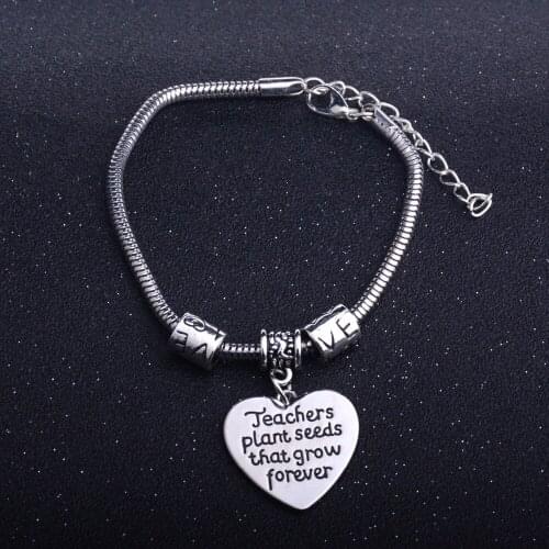 Teachers Plant Seeds That Grow Forever Bracelet Love Heart Vintage Bangle Teachers Days Pendant Gift Wristband Jewelry
