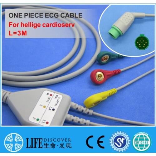 ECG CABLE with 3 leadwires snap for hellige cardioserv patient monitor