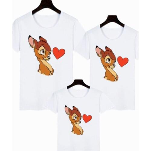 Disney 1PCS Cartoon Bambi Deer Dad Mom Baby T-Shirt Clothing For Family Matching Outfits Clothes Summer Children Tshirt
