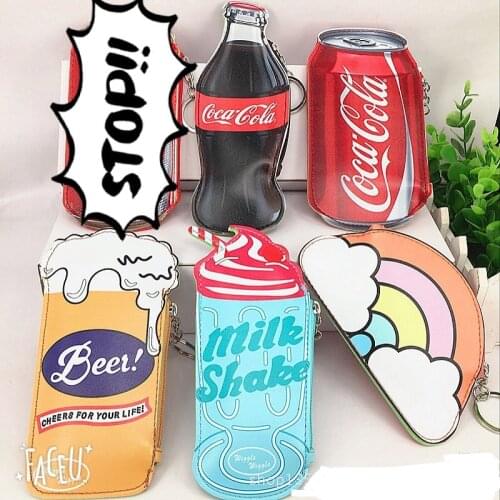 Harajuku Cute Wallet Key Chain Cola Beverage Can Beer Shape Storage Bag Coin Bag Bus Card Bag Key Ring Pouch
