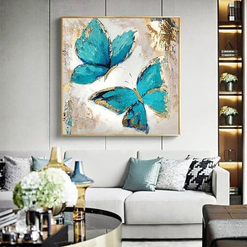 Handmade Butterfly Oil Painting On Canvas Abstract Flower Art Wall Painting For Living Room Pictures Hand Painted Decoration